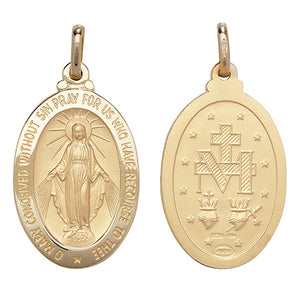 9ct Yellow Gold Oval Double Sided Miraculous Madonna Pendant