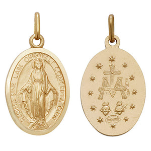 9ct Yellow Gold Oval Double Sided Miraculous Madonna Pendant
