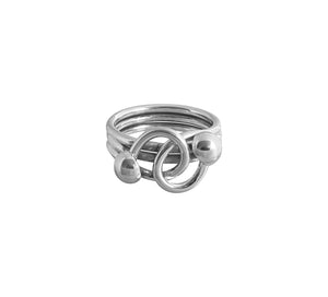 Sterling Silver Intertwined Strands And Balls Ring