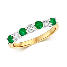 Load image into Gallery viewer, 9ct Yellow And White Gold Emerald And Diamond Half Eternity Ring

