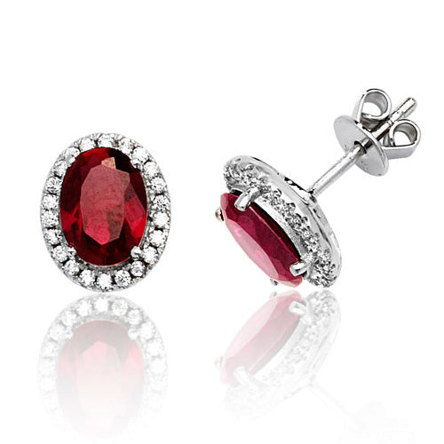 Silver Claw Set Halo Style Oval Red CZ Studs