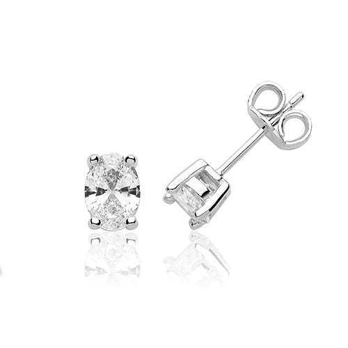Silver Stud Earrings With Oval Cubic Zirconia