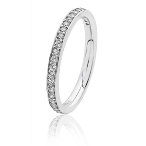 Silver 2.4mm Thread And Grain Set Half Eternity CZ Ring Rhodium Plated